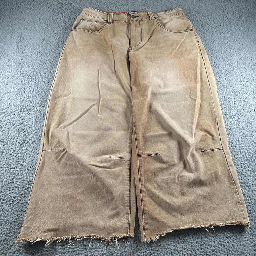 Jaded London Colossus Jeans Mens 32x26 Beige Wide Leg Distressed Raw Hem Denim